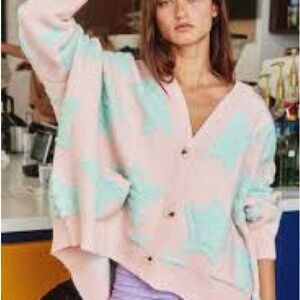 BUCKETLIST Pastel Pink & Mint Star Button-Front Cardigan